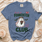 Bride of Frankenstein Club t-shirt with ghost graphic and bats.