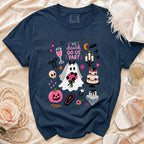 Navy Comfort Colors t-shirt with graphic text "'til death DO US PART" and Halloween icons.