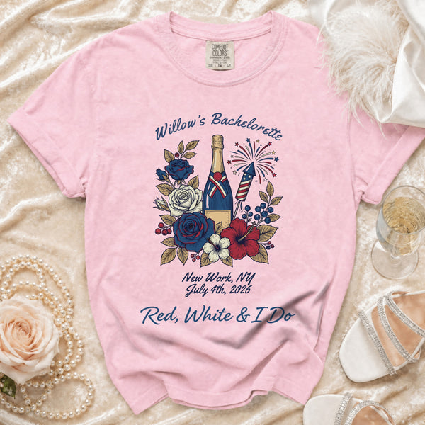 Red, White & I Do Bachelorette T-shirt in Blossom