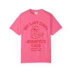 Pink t-shirt with "Her Last Rodeo" and "Jennifer's Bach" text, cowboy boots.