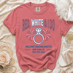 Red, White & I Do bachelorette t-shirt with fireworks and ring graphic.