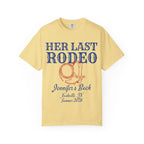 "Her Last Rodeo" t-shirt with cowboy boot and rope graphic.