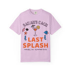 Light pink t-shirt with "Sarah's Bach Last Splash Malibu" text and beach graphics.