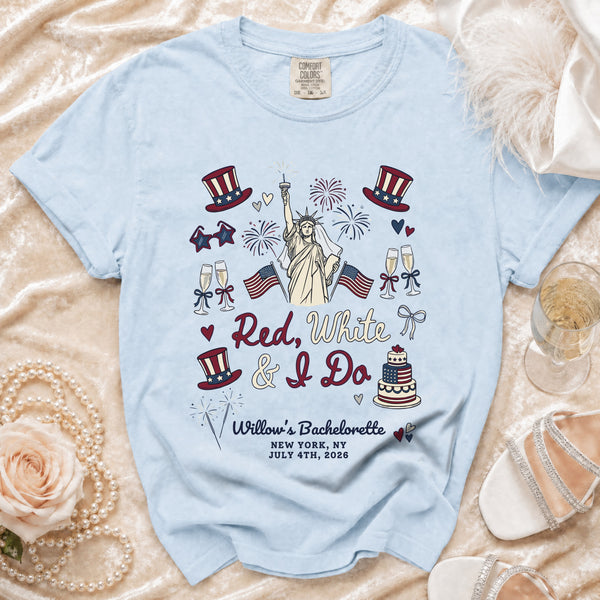 Red, White & I Do Bachelorette Party T-Shirt in Chambray