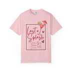 Pink t-shirt with "Last Splash" cocktail graphic and text.