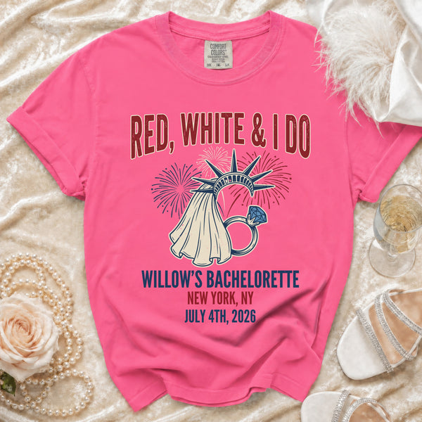Red, White & I Do Bachelorette T-Shirt in Crunchberry