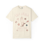 Cream t-shirt with "Last Splash Sarah's Bach Malibu, CA Summer 2026" design.