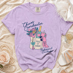 Lavender Comfort Colors t-shirt with "Chaos Coordinator" text and bachelorette party graphics.