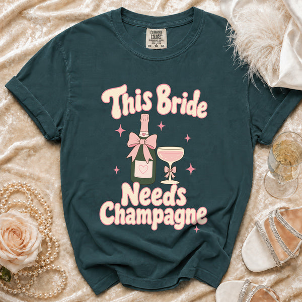 This Bride Champagne T-Shirt in Blue Spruce
