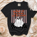 Black t-shirt with "mother of the bride... cue the screams" text and a ghost graphic.