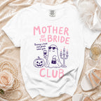 White t-shirt with "Mother of the Bride Club" and ghost design.