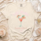 T-shirt with "LAST SPLASH Sarah's Bach" and cocktail design.