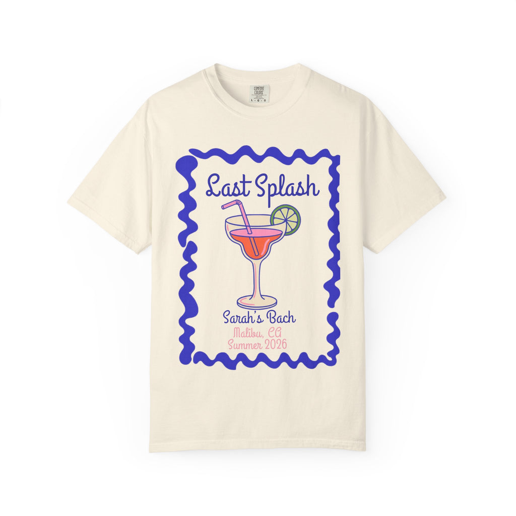 Cream t-shirt with "Last Splash" cocktail graphic and text.