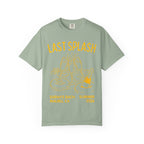 Green t-shirt with "Last Splash" text, champagne glasses, and "Sarah's Bach Malibu Summer 2023".