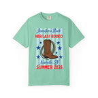Green t-shirt with "Jennifer's Bach Her Last Rodeo Nashville, TN Summer 2026" and a boot.