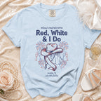Red, White & I Do bachelorette t-shirt with cowboy hat and fireworks.