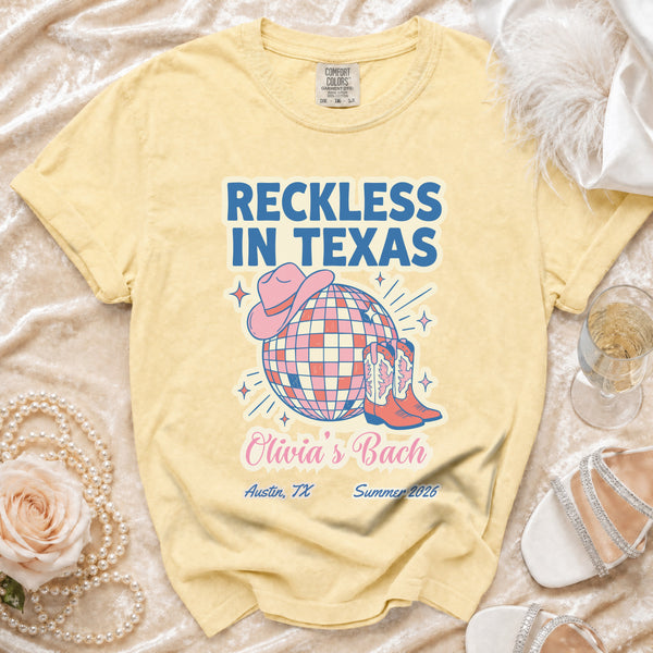 Reckless in Texas Bachelorette Disco T-Shirt in Butter