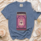 Blue t-shirt with "BRIDE OR DIE" ghost graphic in a matchbox design.
