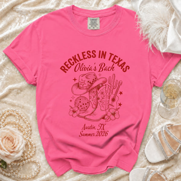Reckless Texas Bachelorette T-Shirt in Crunchberry