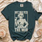 T-shirt with graphic of woman holding martini, "Don't Mess With The Mob, Mother of the Bride".