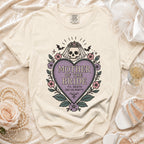 Cream t-shirt with "Mother of the Bride Til Death (Do Us Party)" skull design.