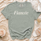 Green t-shirt with "Fiancée" in cream text.