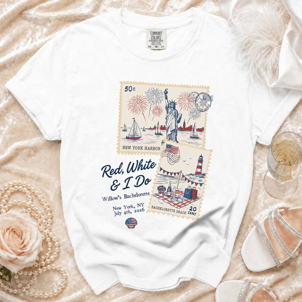 Red White & I Do Bachelorette July 4th T-Shirt in White