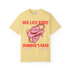 Yellow t-shirt with "Her Last Rodeo" Nashville, TN Summer 2026 design.