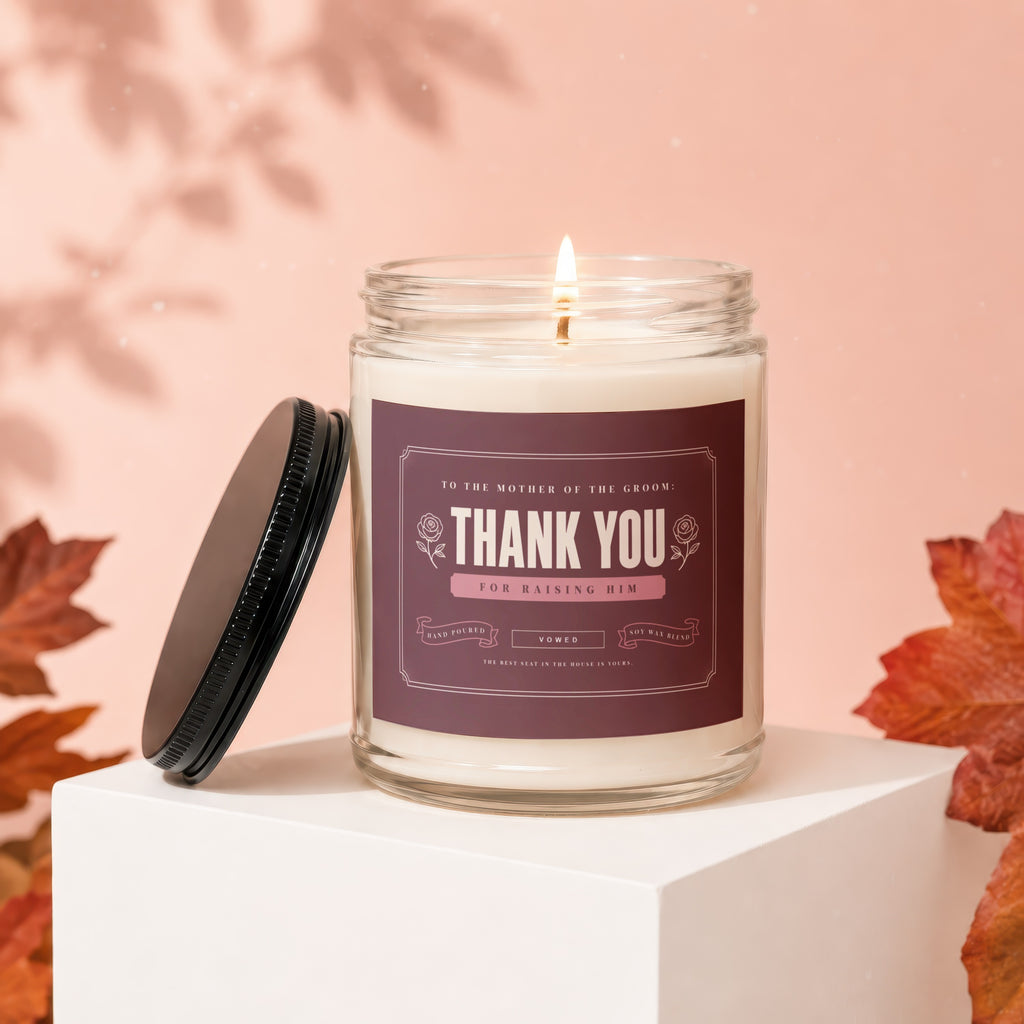 Thank you candle for the mother of the groom, soy wax blend.