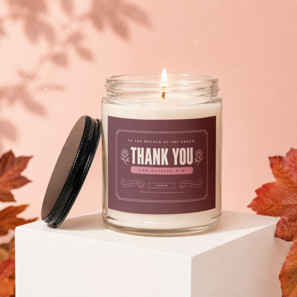 Thank you candle for the mother of the groom, soy wax blend.