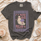 T-shirt with "Mother of the Bride Boo-Job Complete" ghost graphic.