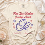 Cream t-shirt with "Her Last Rodeo Jennifer's Back" and Nashville, TN Summer 2026.