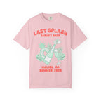 Pink t-shirt with "Last Splash" graphic and "Sarah's Bach" text.