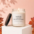 Lit candle with text "smells like a question only you can answer. MY MAID OF HONOR?"