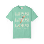 Mint t-shirt with "LAST SPLASH" text and a champagne glass with mermaid tail.