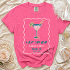 Pink t-shirt with "Last Splash Sarah's Bach" text and a cocktail graphic.