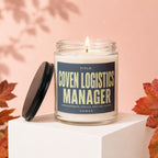 Candle labeled "Coven Logistics Manager - Spreadsheets, Spells, Seating Charts"
