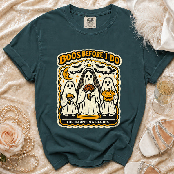 Boos Before I Do Spooky Bride T-Shirt in Blue Spruce