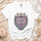 White t-shirt with "Mother of the Groom Til Death (Do Us Party)" graphic.
