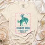 Cream t-shirt with "Her Last Rodeo" graphic for Jennifer's Bach Nashville.
