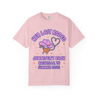 Pink t-shirt with "Her Last Rodeo" text, cowboy hat, lasso, and Nashville bachelorette details.