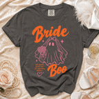 Bride and Boo ghost graphic t-shirt with text 'til death picks me (or someone hotter).