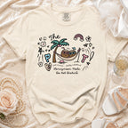 Cream t-shirt with cartoon coconuts in hammock and text "Honeymoon Mode: Do Not Disturb".