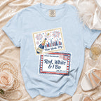 Light blue t-shirt with "Willow's Bachelorette Red, White & I Do" design.