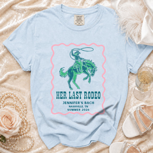 Her Last Rodeo Western Bachelorette T-Shirt in Chambray