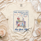 T-shirt with "Red, White & I Do Willow's Bachelorette" and New York graphic.