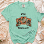 Mint green t-shirt with "The Honeymoon" tarot card graphic and Comfort Colors tag.