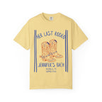 Yellow t-shirt with "Her Last Rodeo" and cowboy boots graphic.