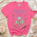 Comfort Colors t-shirt for Olivia's Bach in Texas with boots, cacti, and disco ball.