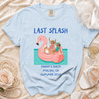 Light blue t-shirt with "Last Splash" and bachelorette details.
